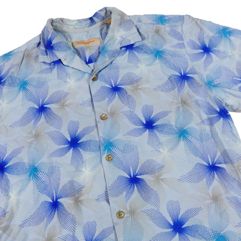 Tommy Bahama Silk Floral Leaf Hawaiian Button Up Camp Tropical Shirt Large